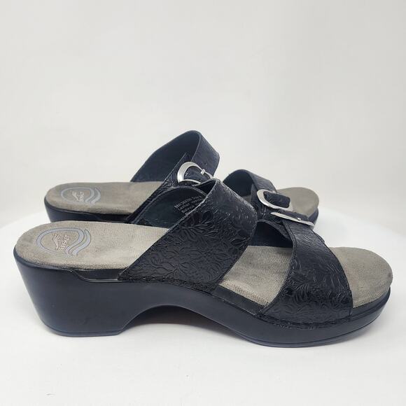 Dansko Sophie 2 Strap Sandal EU40/US9.5-10 Black Tropical Floral Emboss Leather - Picture 9 of 13